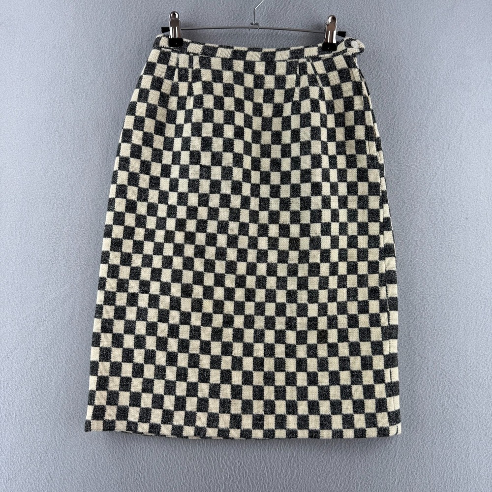 Vintage 60s 70s Pencil Skirt Womens Small 23" Waist Checkered Wool Talon Zip